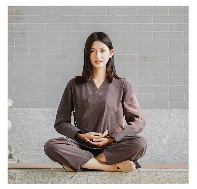 【瑜伽禅服】棉麻白色瑜伽服套装女冬宽松大码打坐禅修服居士服 套装