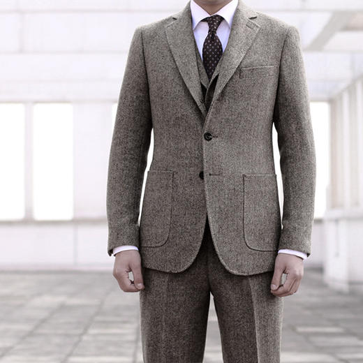 男士深灰/浅灰棕假三扣Dugdale Bros & Co粗呢粗纺上衣 商品图3