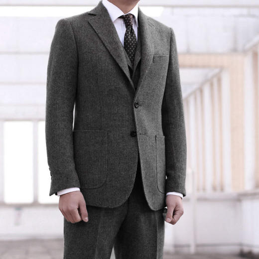 男士深灰/浅灰棕假三扣Dugdale Bros & Co粗呢粗纺上衣 商品图1