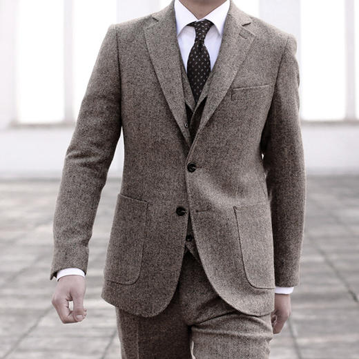 男士深灰/浅灰棕假三扣Dugdale Bros & Co粗呢粗纺上衣 商品图2