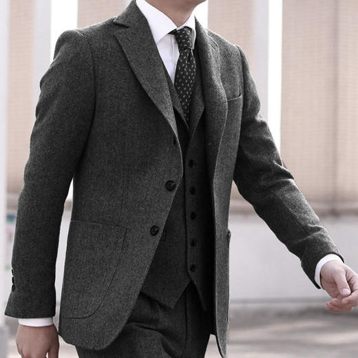 男士深灰/浅灰棕假三扣Dugdale Bros & Co粗呢粗纺上衣 商品图0