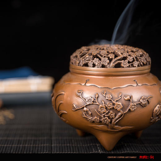 朱炳仁铜四季炉铜熏香炉 佛教用品装饰品 摆件紫铜禅炉 商品图3