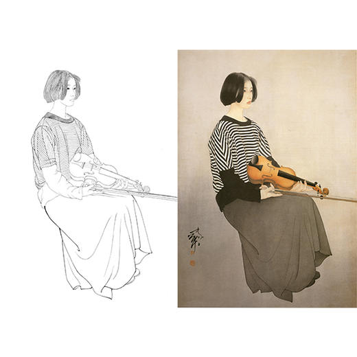 何家英竖幅工笔现代人物仕女白描底稿《无声》-多种白描尺寸可选-ZV23 商品图0