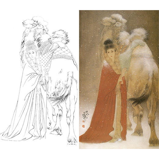何家英竖幅工笔传统仕女人物白描底稿-四大美女之《昭君出塞》-多种白描尺寸可选-ZV31 商品图0