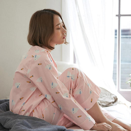【睡衣女】JO'S LOUNGE卡通萌兔子日系情侣睡衣女秋季纯棉长袖开衫款家居服 商品图4