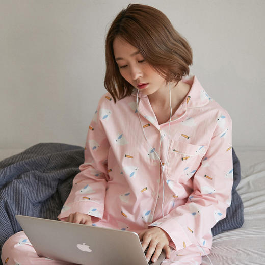【睡衣女】JO'S LOUNGE卡通萌兔子日系情侣睡衣女秋季纯棉长袖开衫款家居服 商品图3