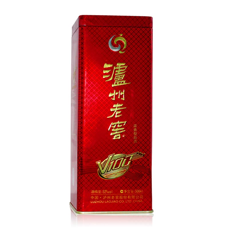52°泸州老窖v100酒铁盒500ml