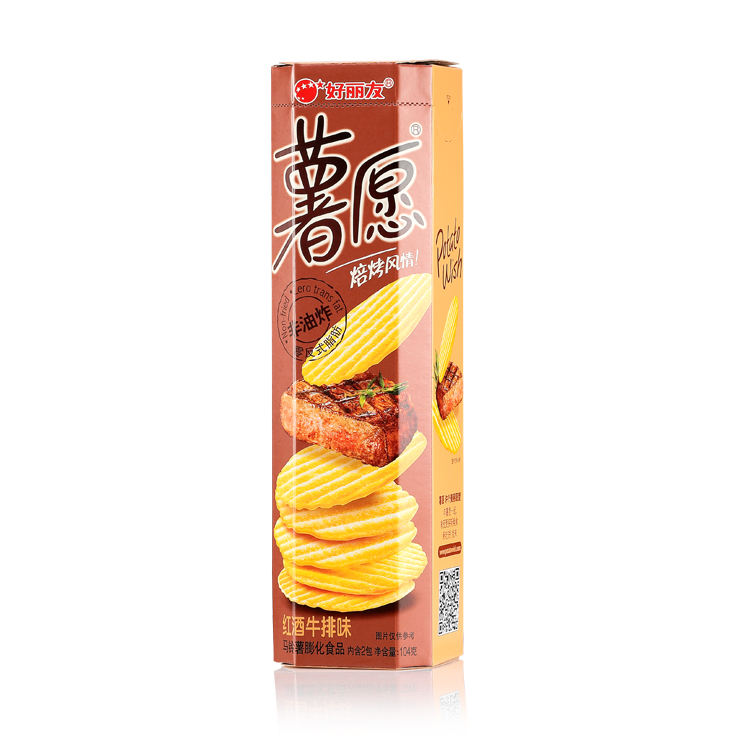 [好丽友]薯愿红酒牛排味薯片,104g/盒