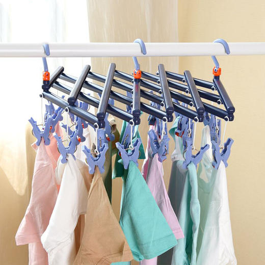 晾袜子衣架多夹子 多功能折叠伸缩衣架 内衣家用多头夹秒收晾衣夹【D】 商品图2