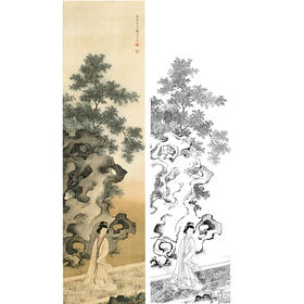 陈少梅竖幅工笔传统仕女人物白描底稿-幽园仕女-多种白描尺寸可选-CR15