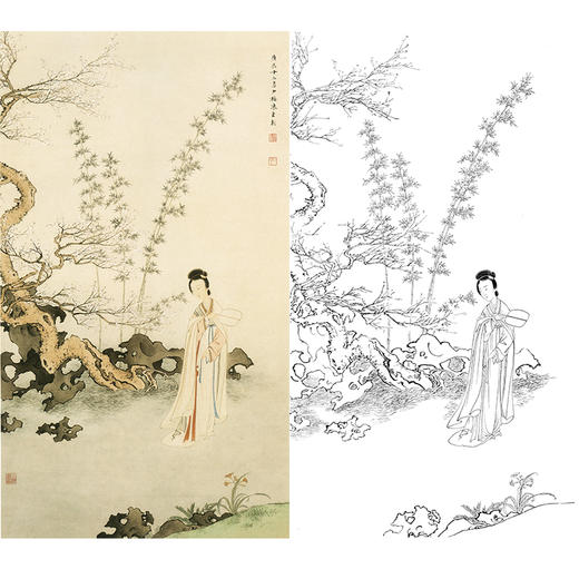 陈少梅竖幅工笔山水传统仕女人物白描底稿-双清仕女图-多种白描尺寸可选-CR04 商品图0
