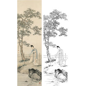 陈少梅竖幅工笔传统仕女人物白描底稿-桂园仕女-多种白描尺寸可选-CR12