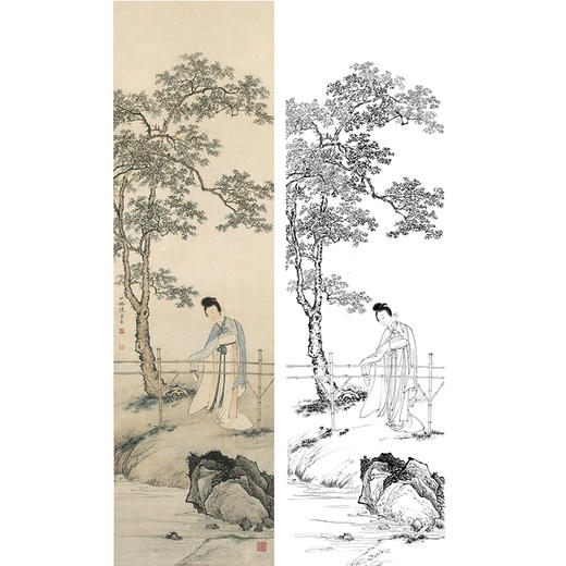 陈少梅竖幅工笔传统仕女人物白描底稿-桂园仕女-多种白描尺寸可选-CR12 商品图0