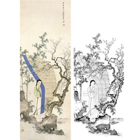 陈少梅竖幅工笔传统仕女人物白描底稿-《挑帘图》-多种白描尺寸可选-CR11