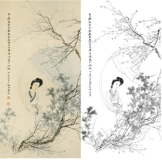 陈少梅竖幅工笔传统人物白描底稿-双清仕女-多种白描尺寸可选-CR05 商品图0