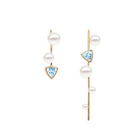 Pearl moments 夏凡设计 BLUE HEART 蓝色彗心海蓝宝石不对称耳环