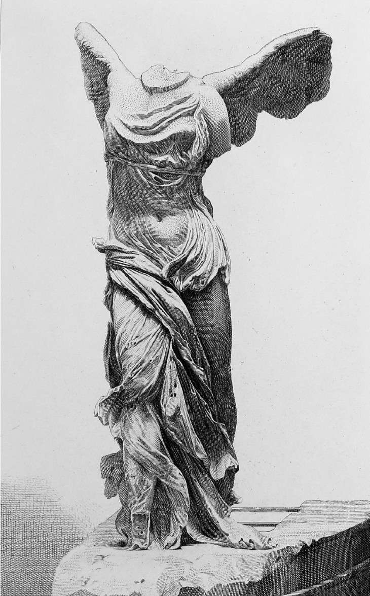 法国卢浮宫原版铜版画《萨莫色雷斯岛的胜利女神雕像》