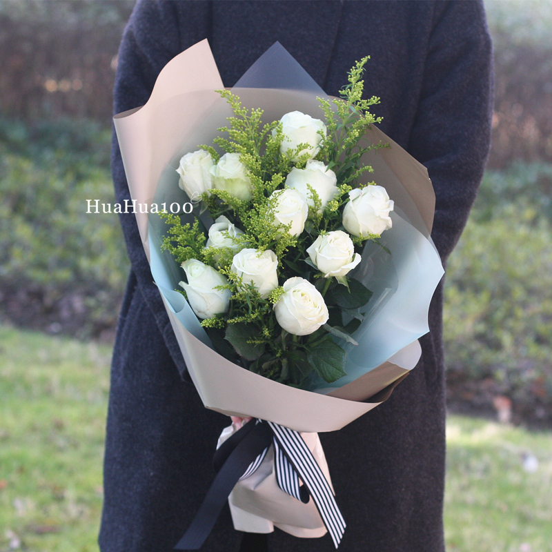 一心一意J款丨11朵白玫瑰花束