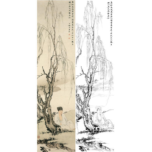 陈少梅竖幅工笔山水人物白描底稿-《高柳春风展》-多种白描尺寸可选-CR19 商品图0