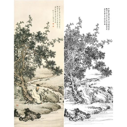 陈少梅竖幅工笔山水人物白描底稿-《树下老者》-多种白描尺寸可选-CR22 商品图0
