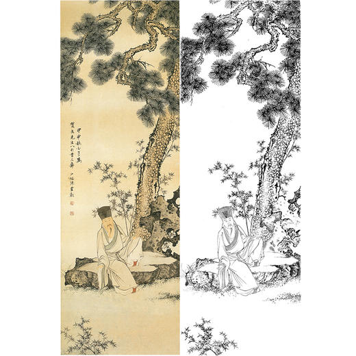 陈少梅竖幅工笔山水人物白描底稿-《松荫吟句》-多种白描尺寸可选-CR31 商品图0