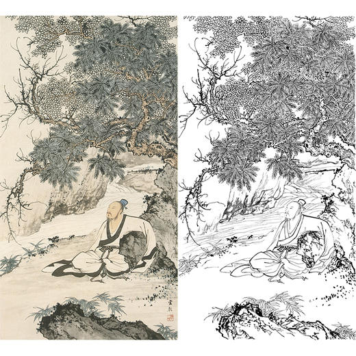 陈少梅竖幅工笔山水人物白描底稿-《高士临溪图》-多种白描尺寸可选-CR18 商品图0
