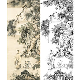 陈少梅竖幅工笔山水人物白描底稿-《束书图》-多种白描尺寸可选-CR27