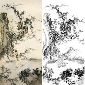 陈少梅竖幅工笔山水人物白描底稿-《秋声赋》-多种白描尺寸可选-CR29
