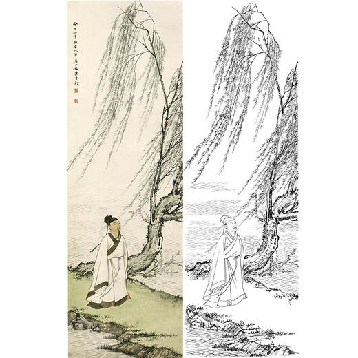 陈少梅竖幅工笔山水人物白描底稿-《柳下行》-多种白描尺寸可选-CR23 商品图0