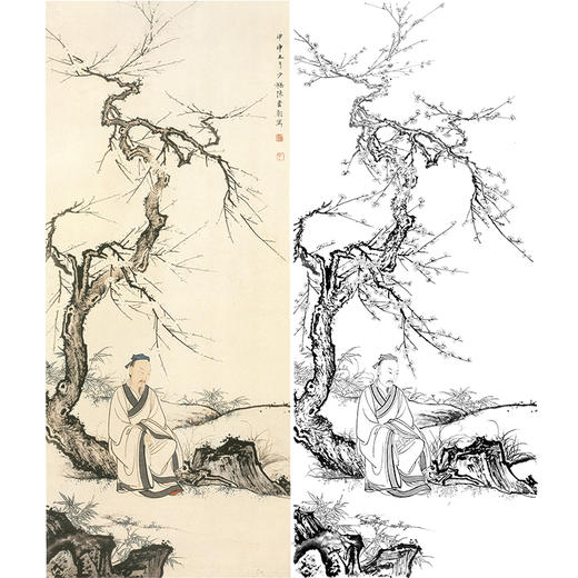 陈少梅竖幅工笔画白描底稿-山水人物-《梅下高士》-多种白描尺寸可选-CR26 商品图0