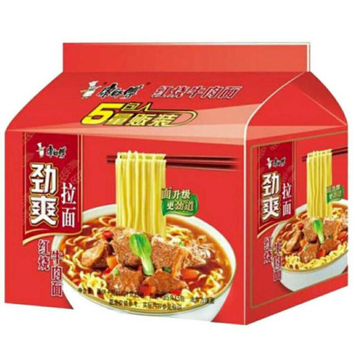 康师傅劲爽拉面系列速食办公室零食品方便面劲爽红烧牛肉味五连包-06