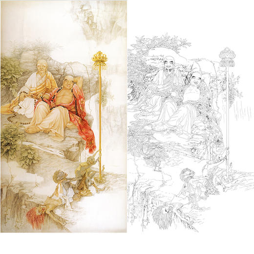 竖幅工笔传统人物白描底稿-工笔罗汉及仕女-纪淑文-JA07 商品图0