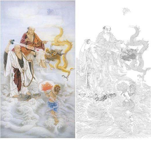 竖幅工笔传统人物白描底稿-工笔罗汉及仕女-纪淑文-JA08 商品图0