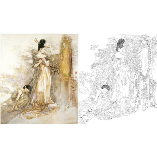 工笔传统人物白描底稿-工笔罗汉及仕女-纪淑文-斗方小品册页-JA01 商品图0