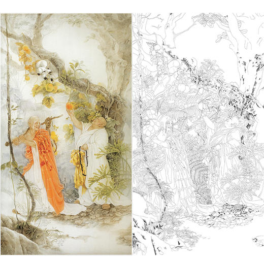 竖幅工笔传统人物白描底稿-工笔罗汉及仕女-纪淑文-JA04 商品图0