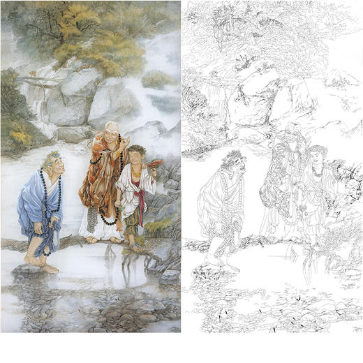 竖幅工笔传统人物白描底稿-工笔罗汉及仕女-纪淑文-JA05 商品图0