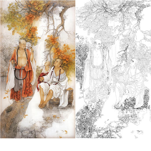 竖幅工笔传统人物白描底稿-工笔罗汉及仕女-纪淑文-JA10 商品图0