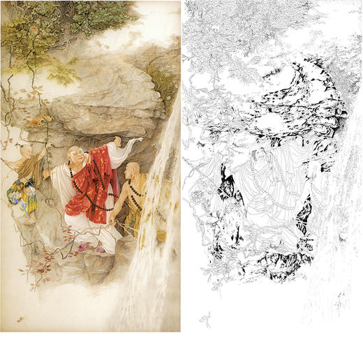 竖幅工笔传统人物白描底稿-工笔罗汉及仕女-纪淑文-JA11 商品图0