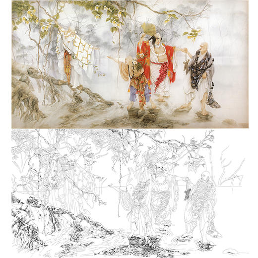 横幅工笔传统人物白描底稿-工笔罗汉及仕女-纪淑文-JA13 商品图0