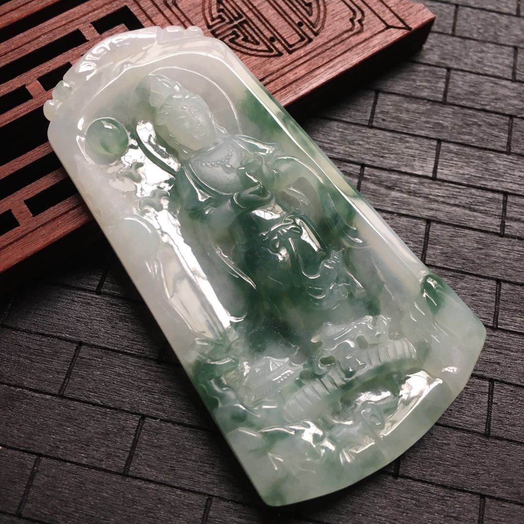 【60086】翡翠冰糯种飘花山水观音
