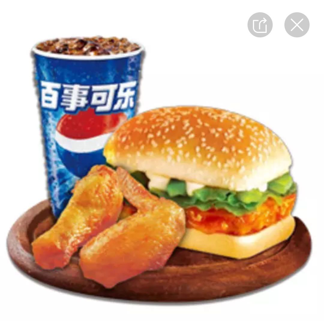 板烧鸡腿堡 香辣鸡翅 中可乐