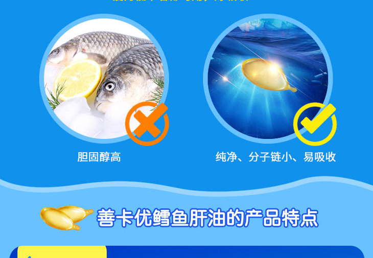 善卡优 鳕鱼肝油软胶囊 0.5g/粒*10粒/板*4板 补充婴幼儿童维生素