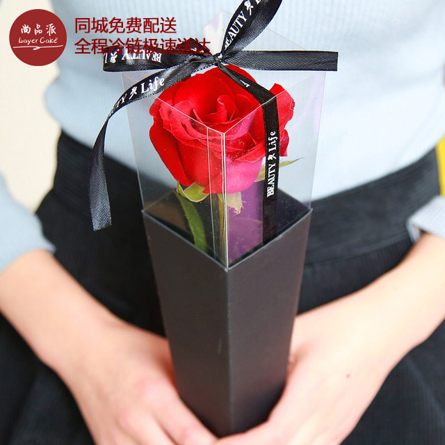 单支精装玫瑰【不支持单独配送】—1支顶级大红玫瑰，高档单支礼盒装