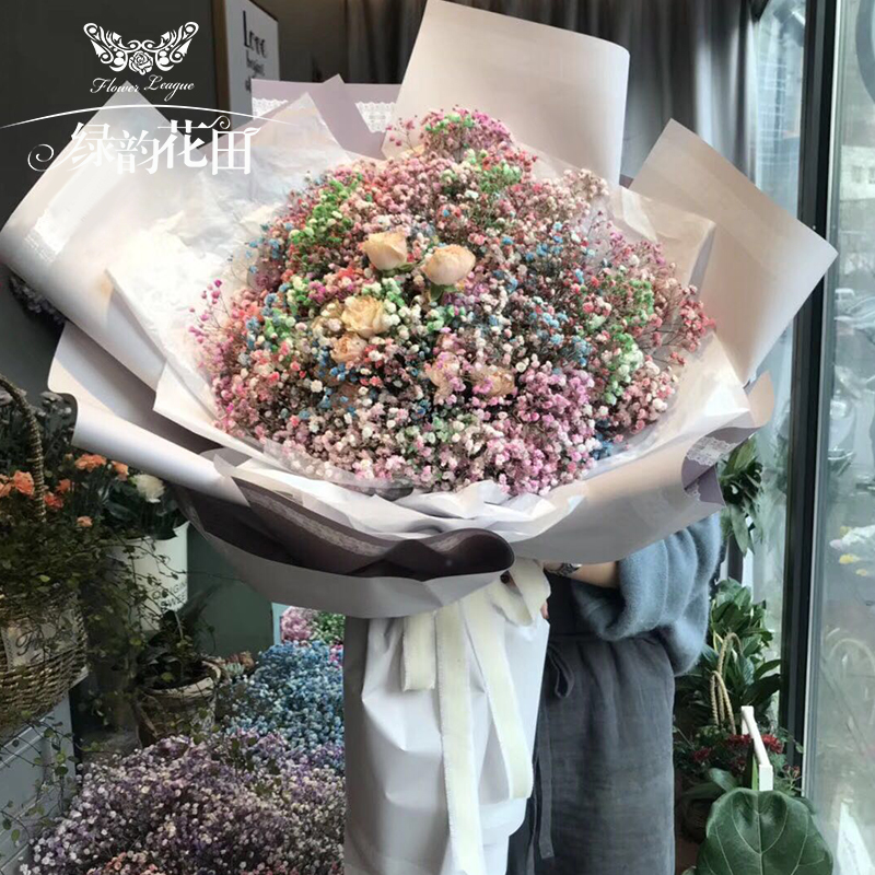 满天星混搭玫瑰大气花束-送女朋友老婆爱人告白求婚生日情人节浪漫