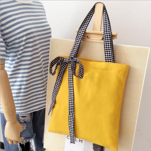 （包包）新款帆布包女单肩chic bag黑白格子蝴蝶结女包可定制 商品图7