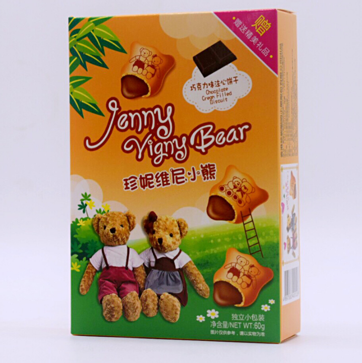 珍妮维尼小熊巧克力味注心饼干60g儿童零食