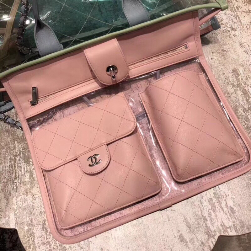奢侈品【chanel香奈儿】18新款 pvc塑料透明果冻拼色度假包 手提包 小