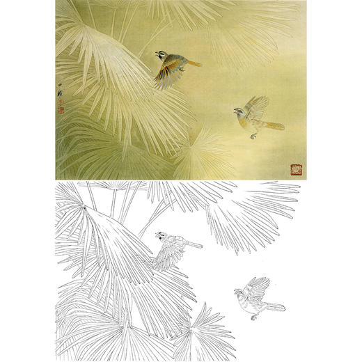 工笔花鸟白描底稿-周中耀《赴约》-斗方小品册页-多种白描尺寸可选-ZT30 商品图0