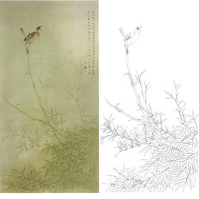 竖幅工笔花鸟白描底稿-周中耀-竹子《晨曲》-多种白描尺寸可选-ZT37