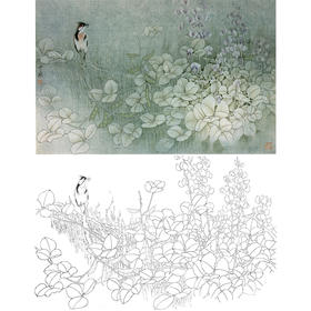 横幅工笔花鸟白描底稿-周中耀《田家小景》-多种白描尺寸可选-ZT31